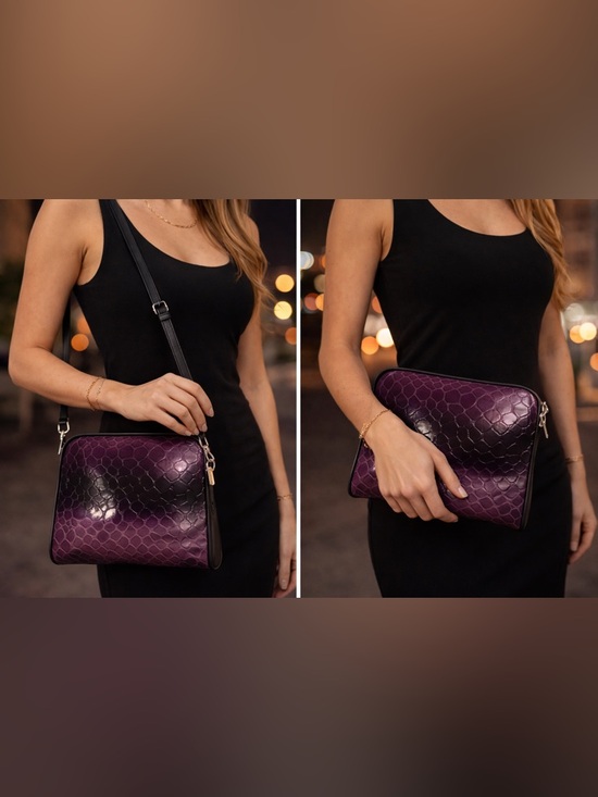 Handbags - Glossy Purple Ombre Shoulder Bag Patent Leather Crossbody Purse Removable Strap